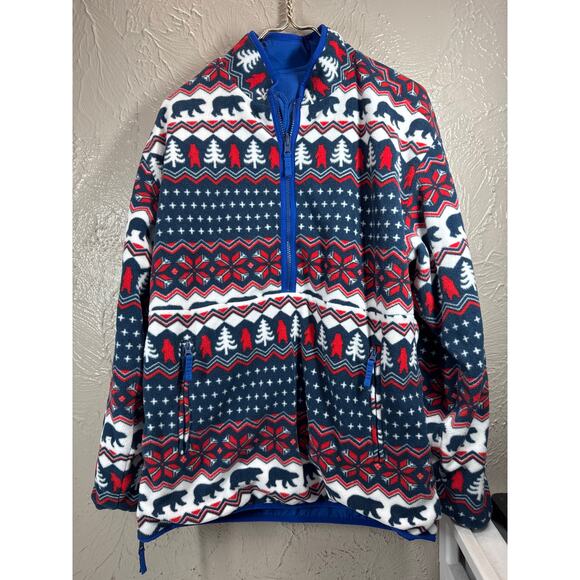 Chubbies Mens Blue Trees Bears Sherpa Reversible Jacket Quarter Zip Size Medium - Picture 4 of 8